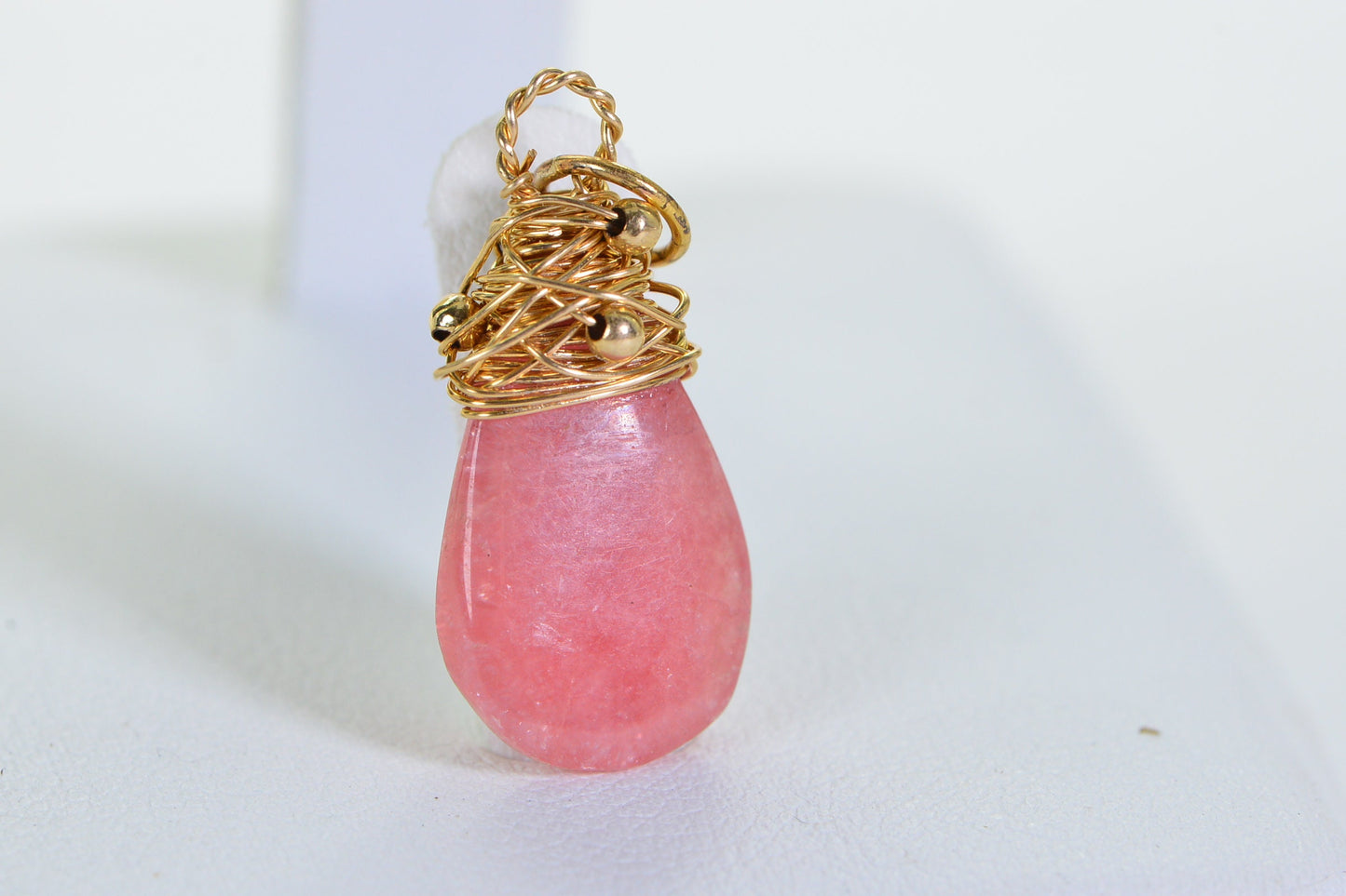 Rhodochrosite Gemstone Pendant, 14K Gold Filled Wire Wrap Jewelry