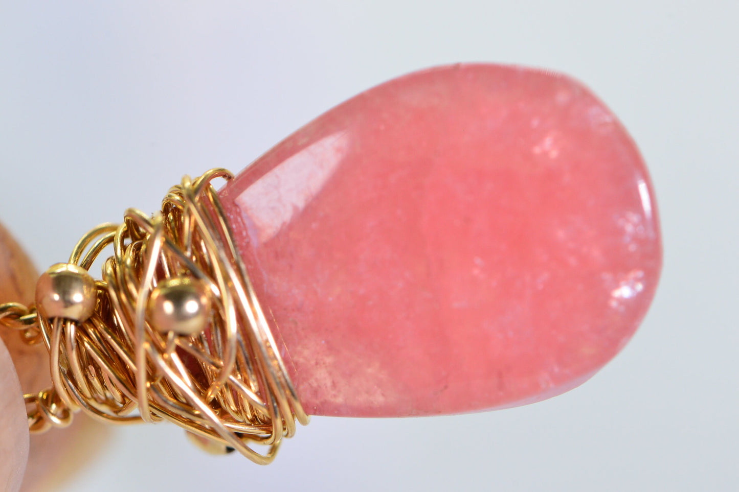 Rhodochrosite Gemstone Pendant, 14K Gold Filled Wire Wrap Jewelry