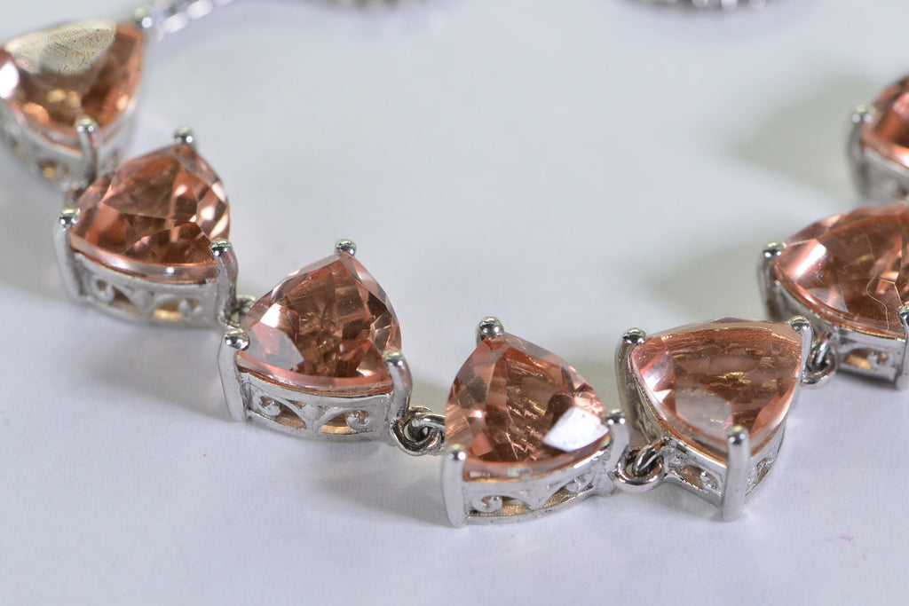 Morganite Quartz Trillion Cut Bracelet: Sterling Silver Bolo, Adjustable Fit