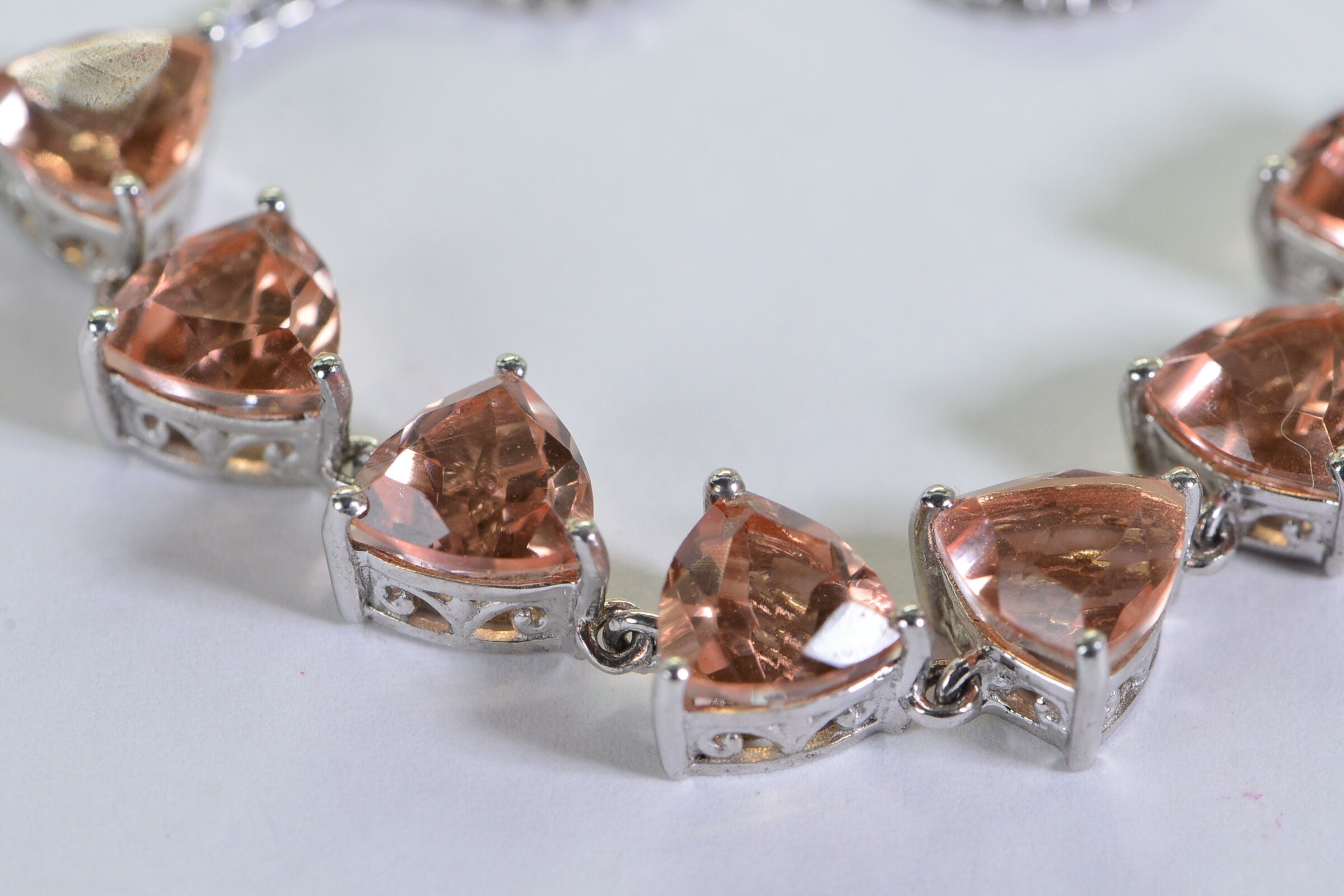 Morganite Quartz Trillion Cut Bracelet: Sterling Silver Bolo, Adjustable Fit