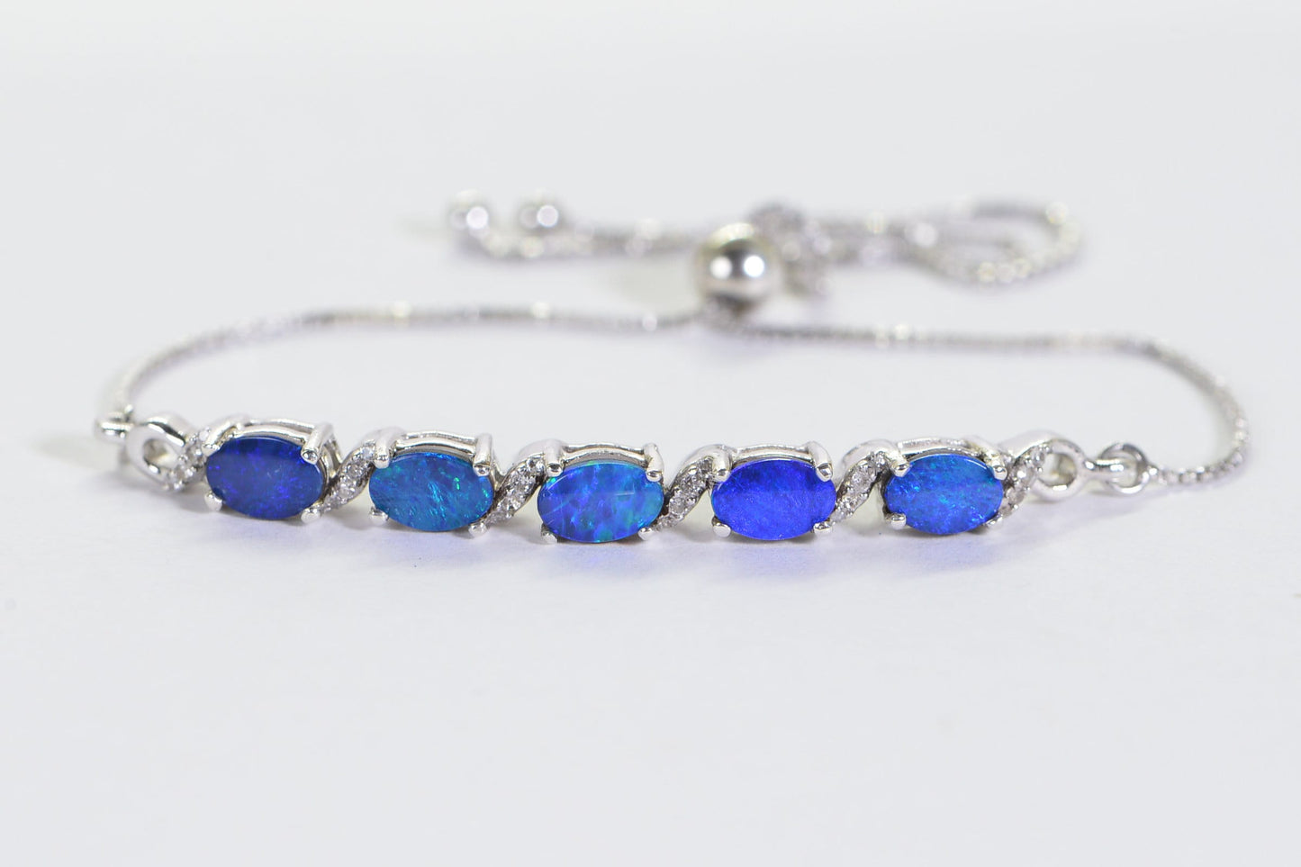 Australian Opal Bracelet, Sterling Silver Bolo, CZ Accents
