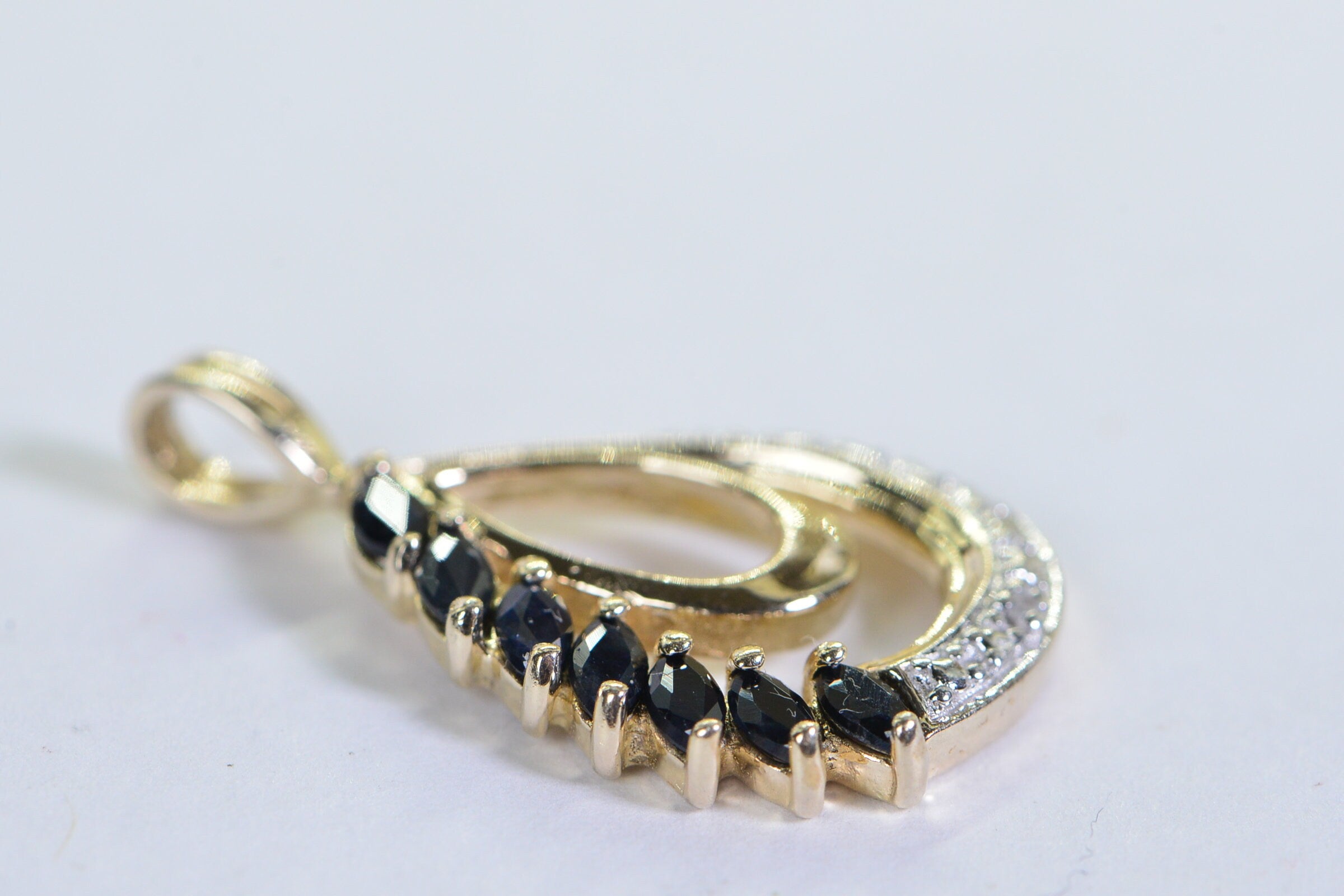 Vintage Sapphire Teardrop Pendant: Two-Tone Gold September Birthstone