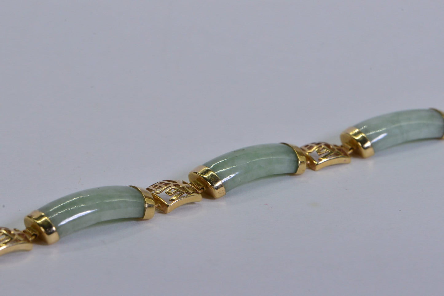 Lucky Mint Green Jade Bracelet, 14K Gold Vintage Link Bracelet