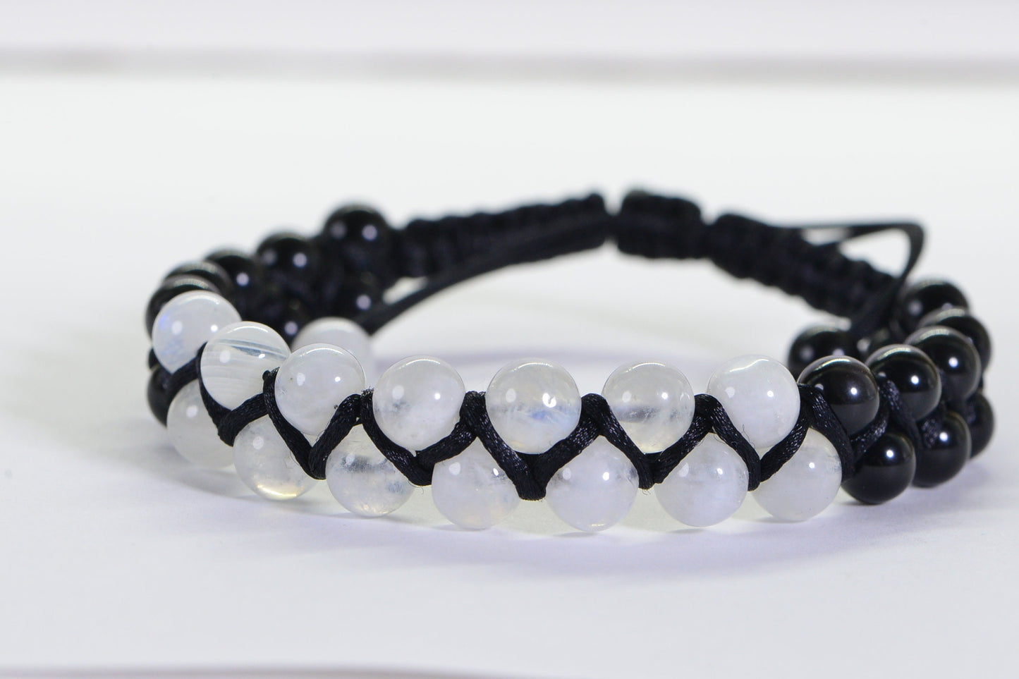 Moonstone & Black Onyx Macrame Bracelet: Crystal Yoga Gift