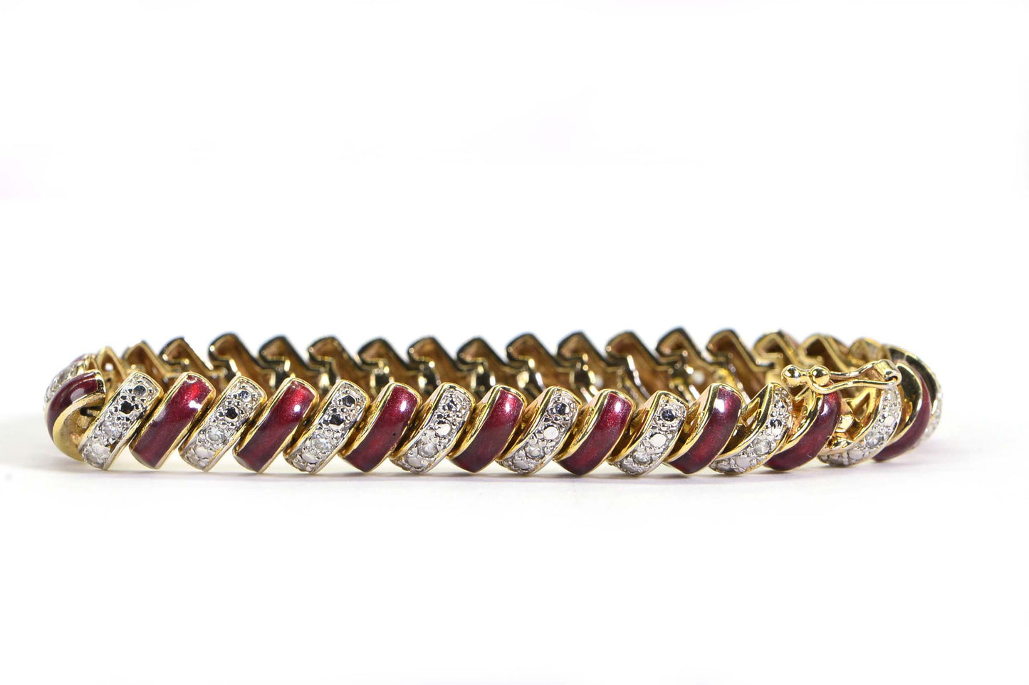 14K Gold Red Enamel Diamond Tennis Bracelet: Vintage Dome Bracelet