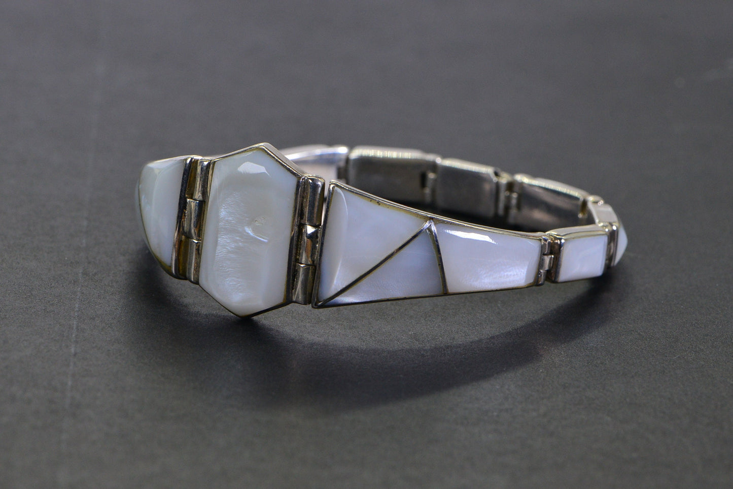 Vintage Mexico 950 Sterling Silver Mother of Pearl Inlay Bracelet