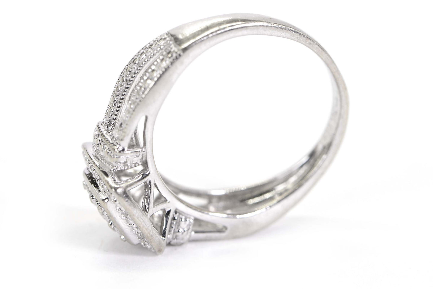 14K White Gold Diamond Halo Ring: Square Cluster Engagement Ring