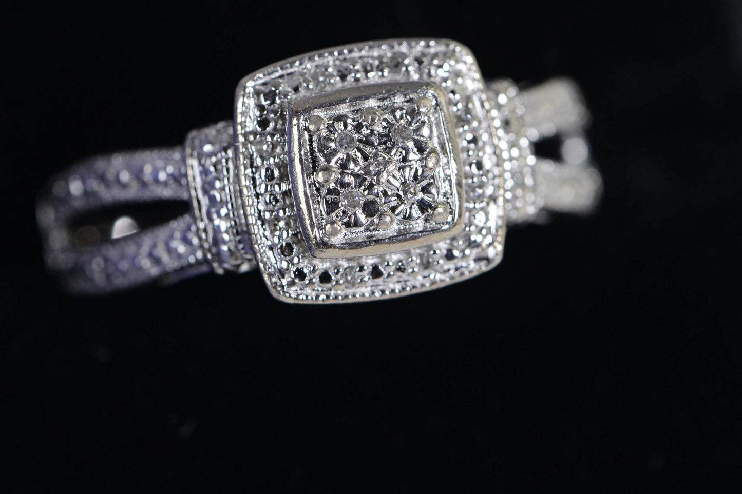 14K White Gold Diamond Halo Ring: Square Cluster Engagement Ring