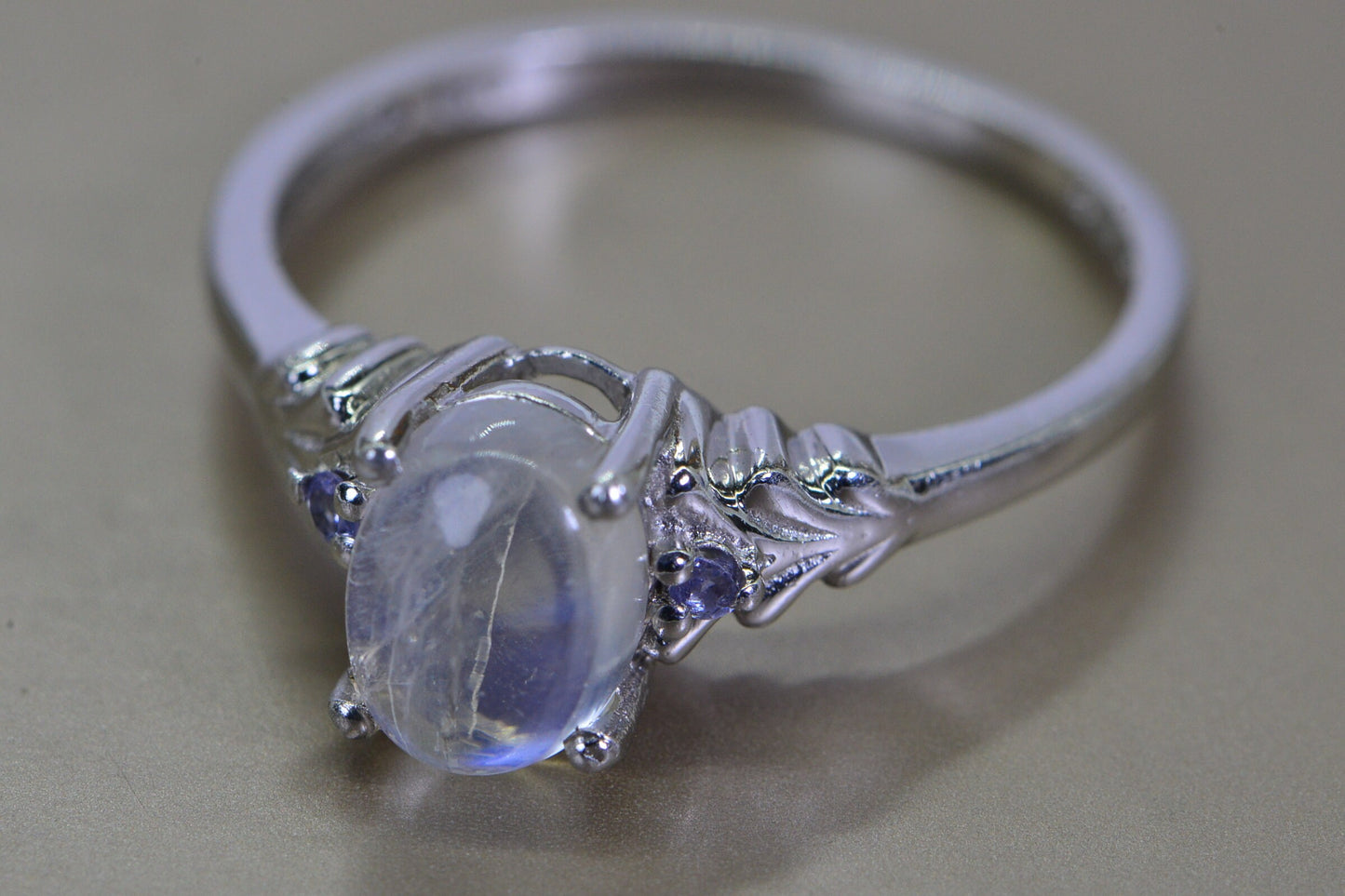 Moonstone Tanzanite Ring: Sterling Silver Minimalist Band