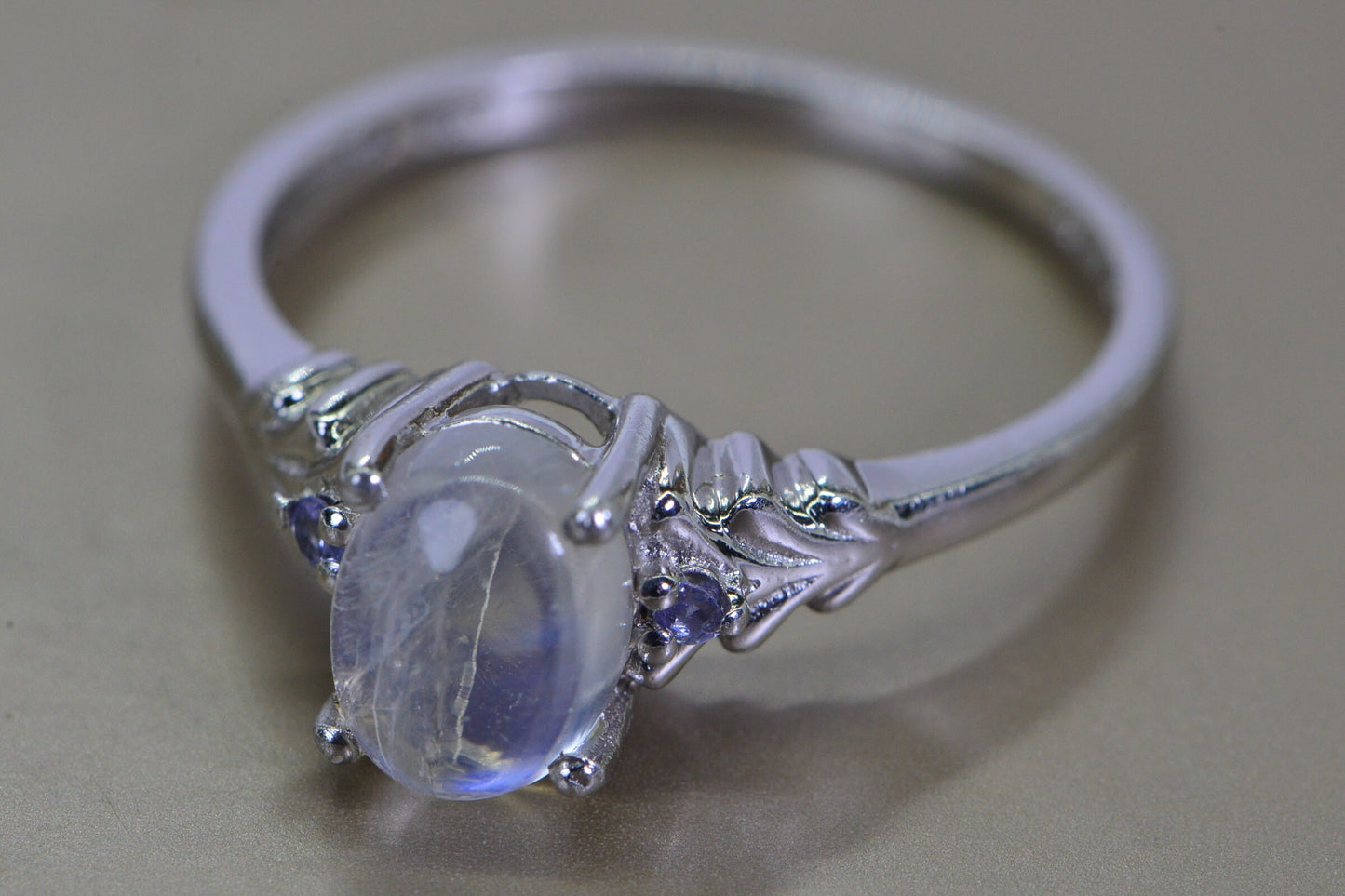 Moonstone Tanzanite Ring: Sterling Silver Minimalist Band