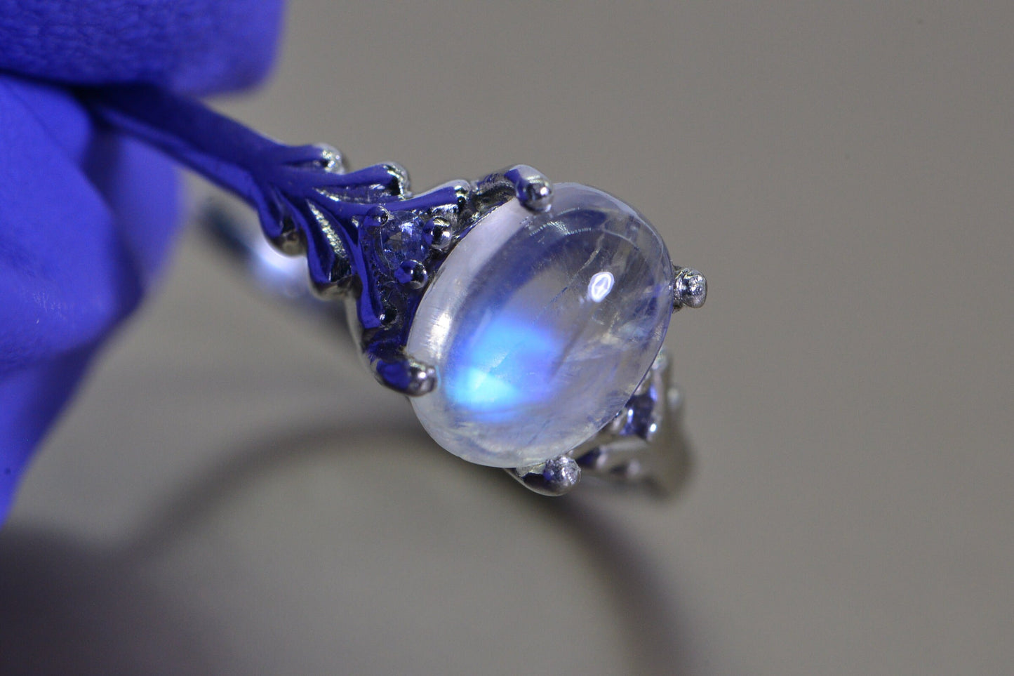 Moonstone Tanzanite Ring: Sterling Silver Minimalist Band