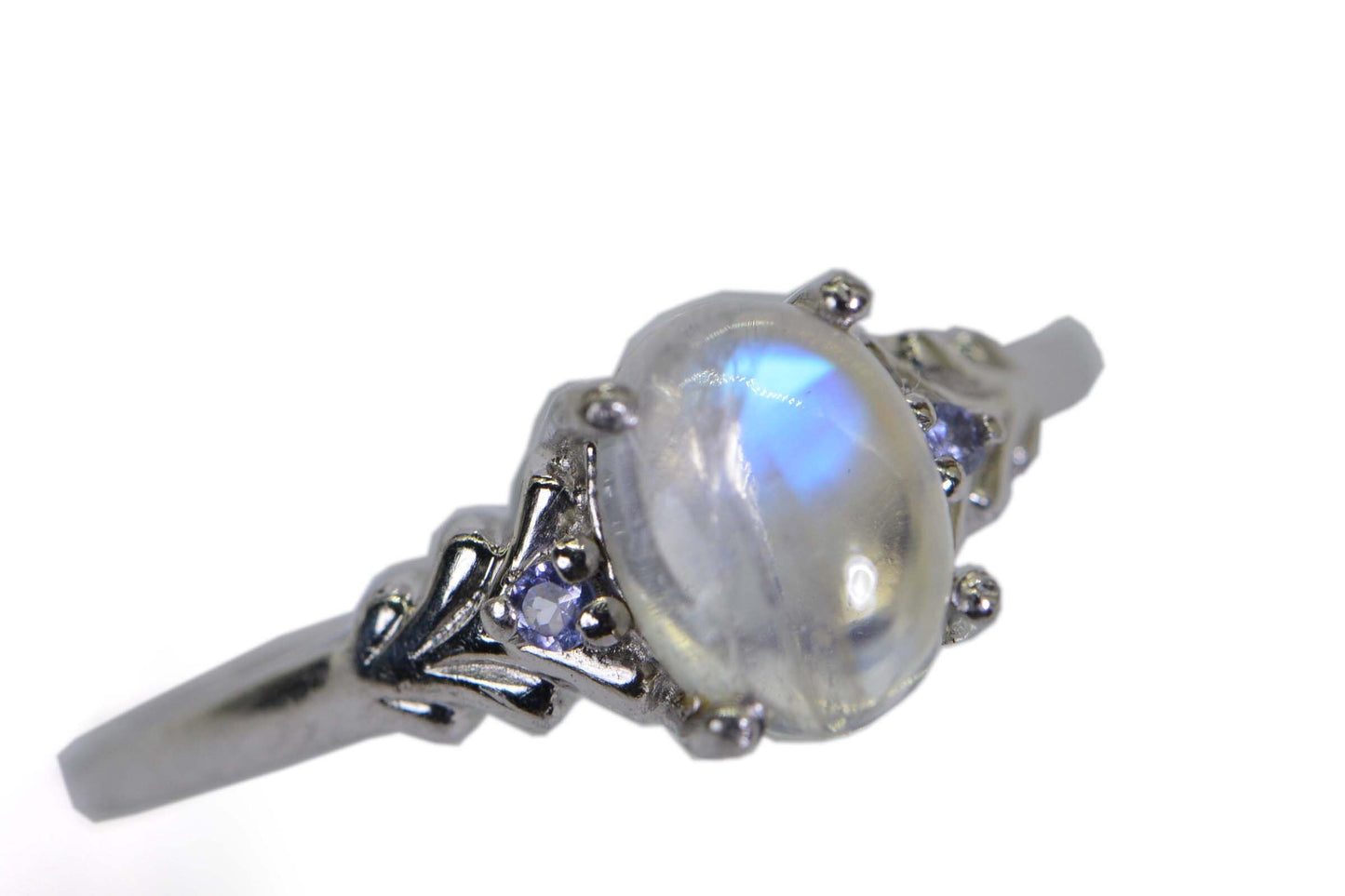 Moonstone Tanzanite Ring: Sterling Silver Minimalist Band