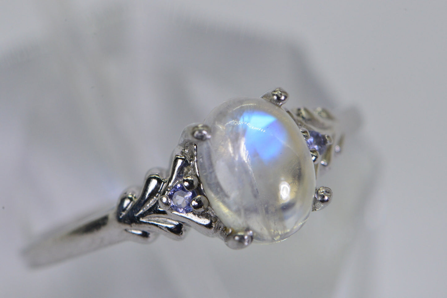 Moonstone Tanzanite Ring: Sterling Silver Minimalist Band