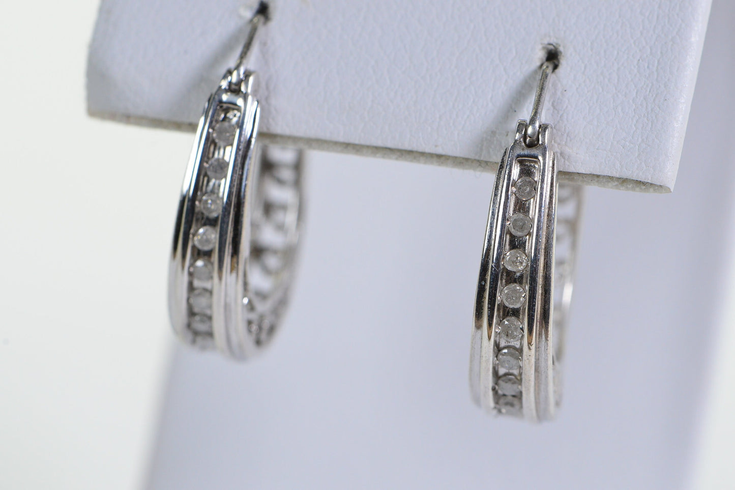 Diamond Hoop Earrings: Filigree Hearts, 14K White Gold Over Sterling Silver