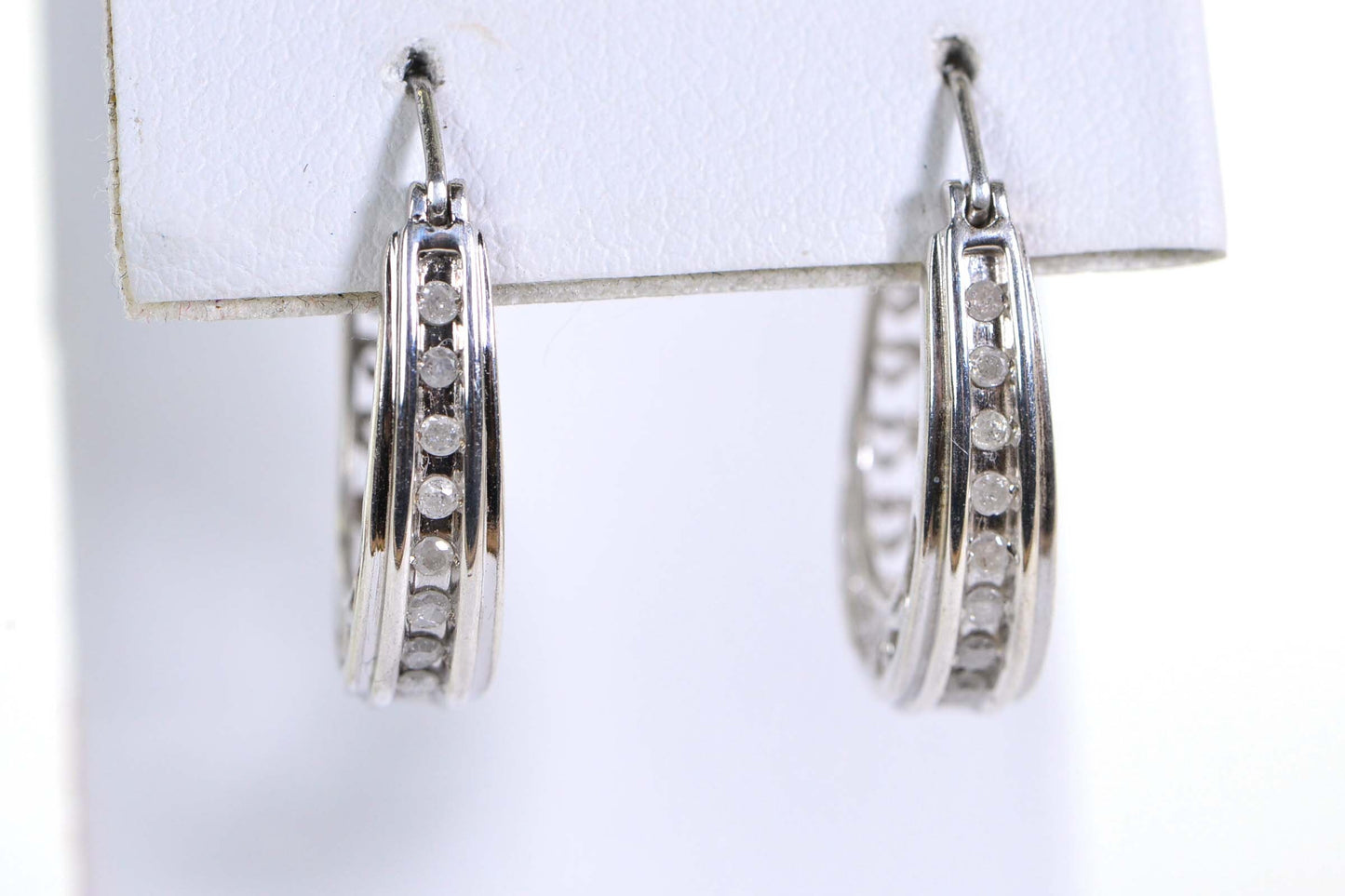 Diamond Hoop Earrings: Filigree Hearts, 14K White Gold Over Sterling Silver