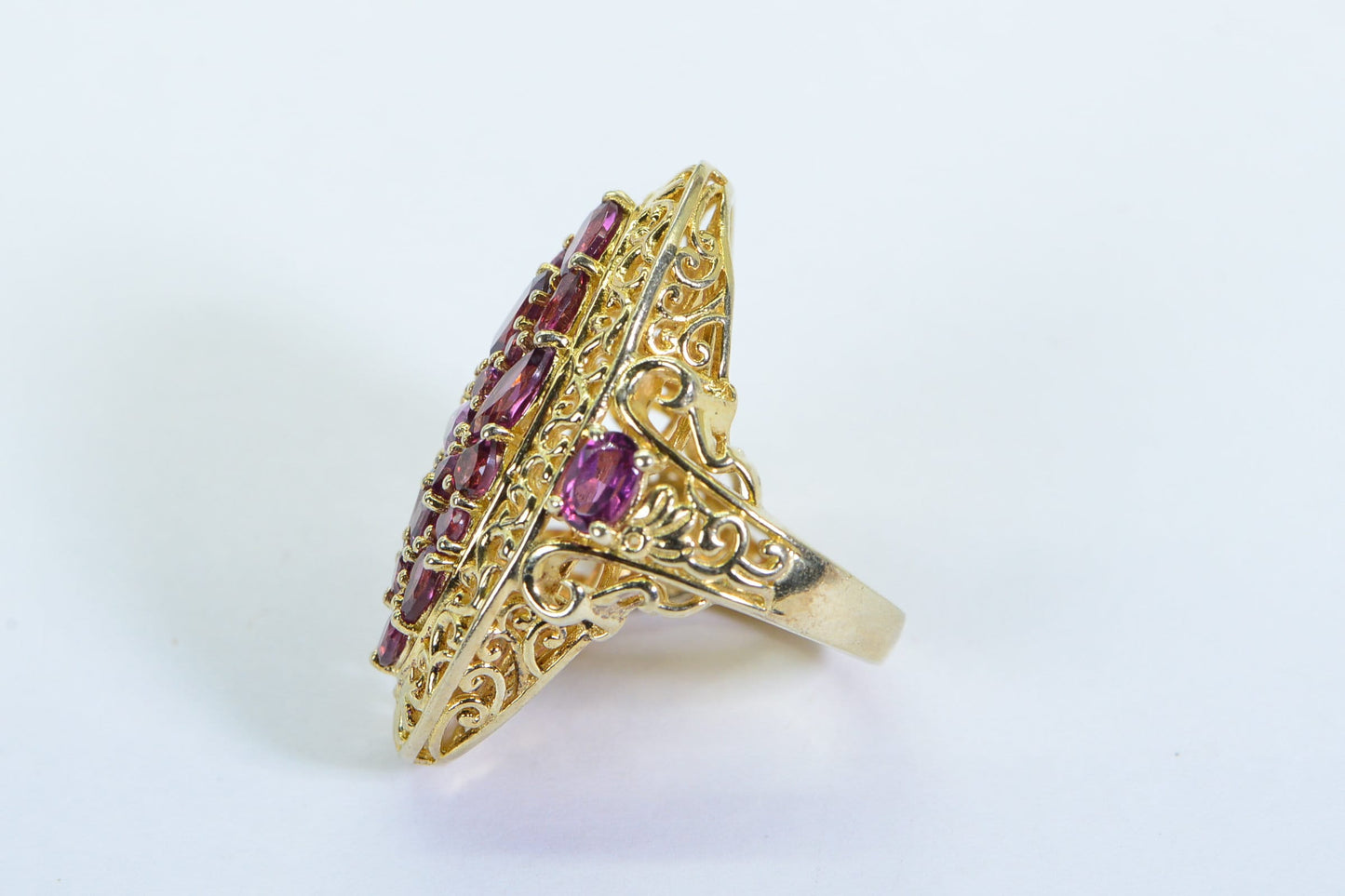 Garnet Cocktail Ring: 14K Gold & Sterling Silver, Vintage Estate Jewelry