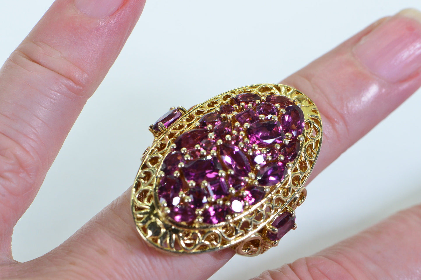 Garnet Cocktail Ring: 14K Gold & Sterling Silver, Vintage Estate Jewelry