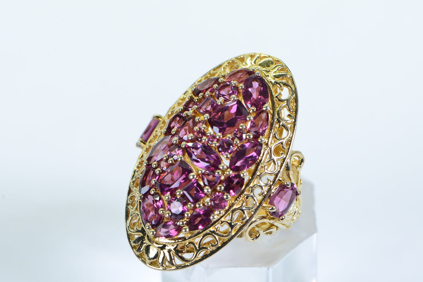 Garnet Cocktail Ring: 14K Gold & Sterling Silver, Vintage Estate Jewelry