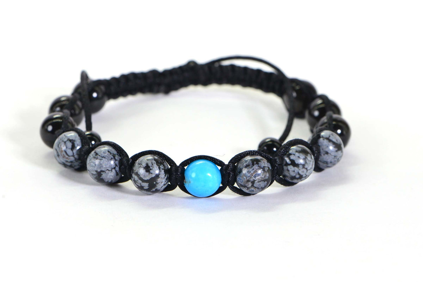 Obsidian Shamballa Bracelet: Snowflake, Turquoise, Crystal Healing