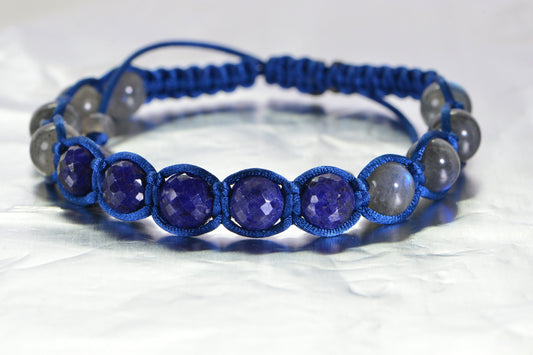Sapphire & Labradorite Shamballa Bracelet: Braided Gemstone Macrame