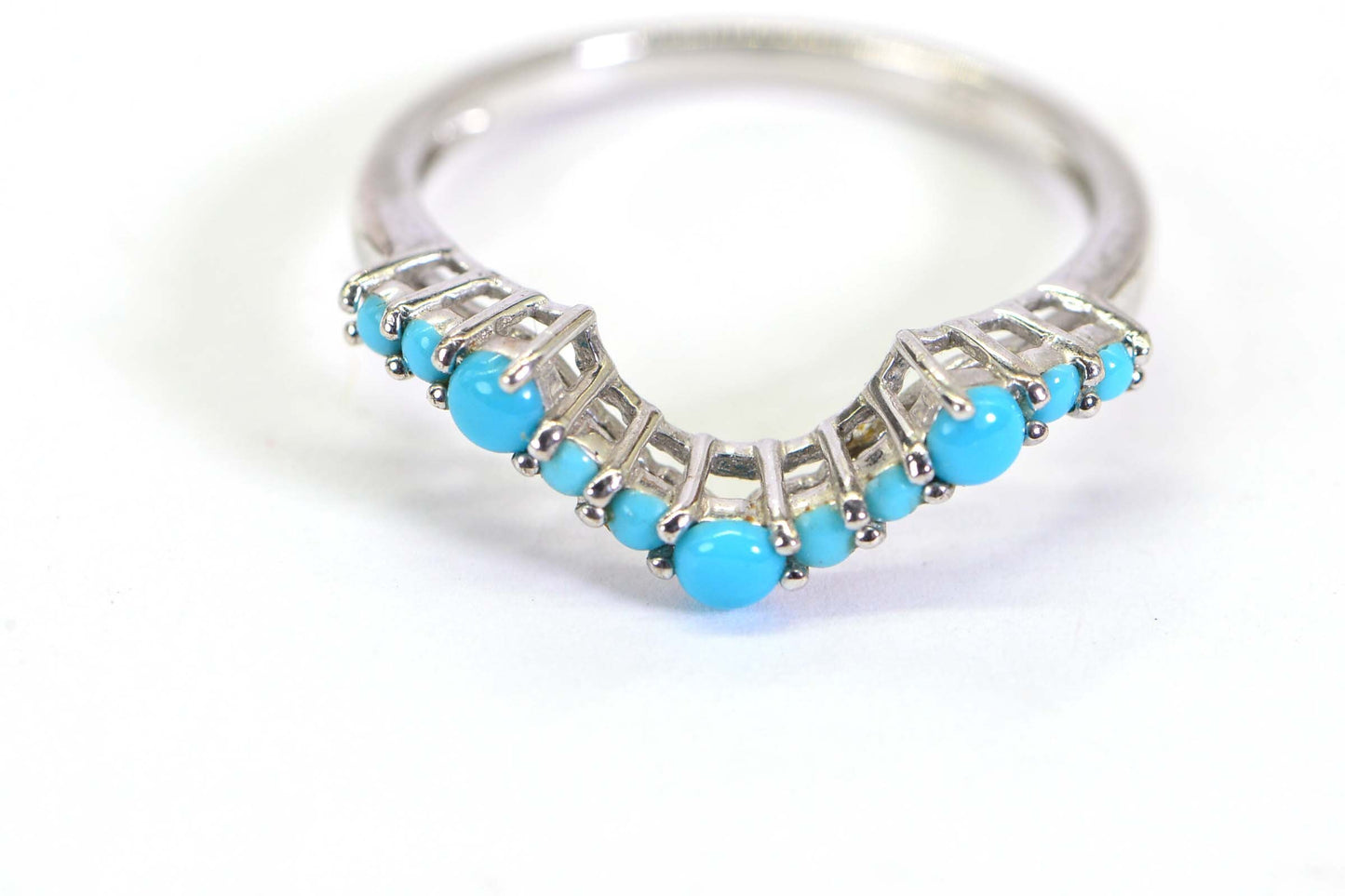 Sleeping Beauty Turquoise Wave Ring: Sterling Silver Zig-Zag Band