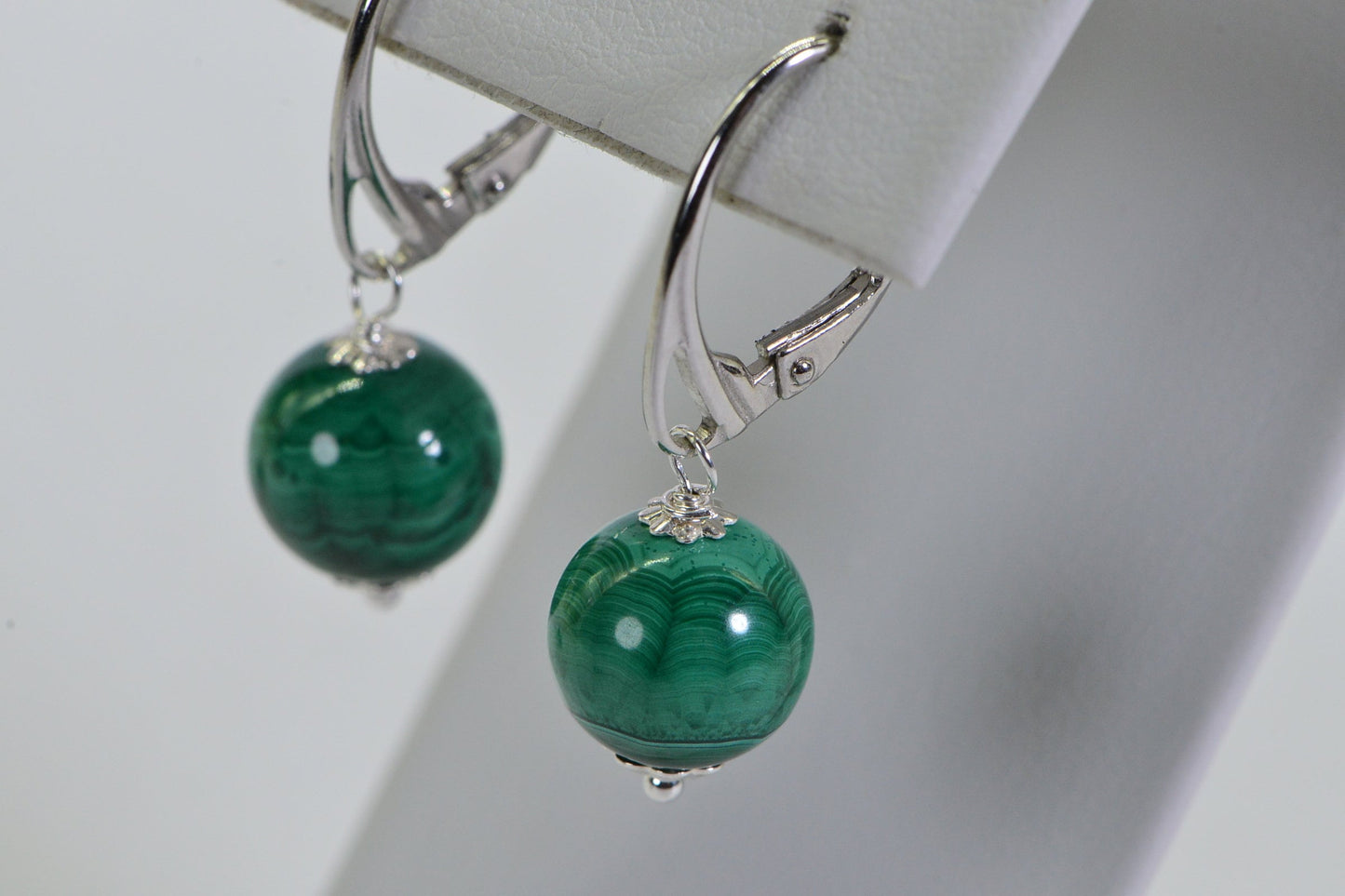 Malachite Earrings: Sterling Silver Round Drop Earrings