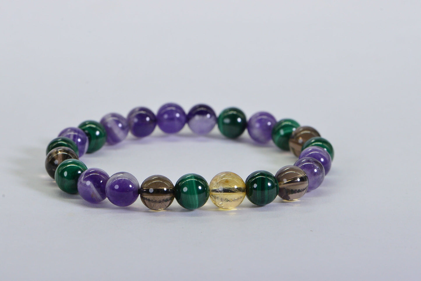 Triple Protection Gemstone Bracelet: Malachite, Amethyst, Citrine, Smokey Quartz