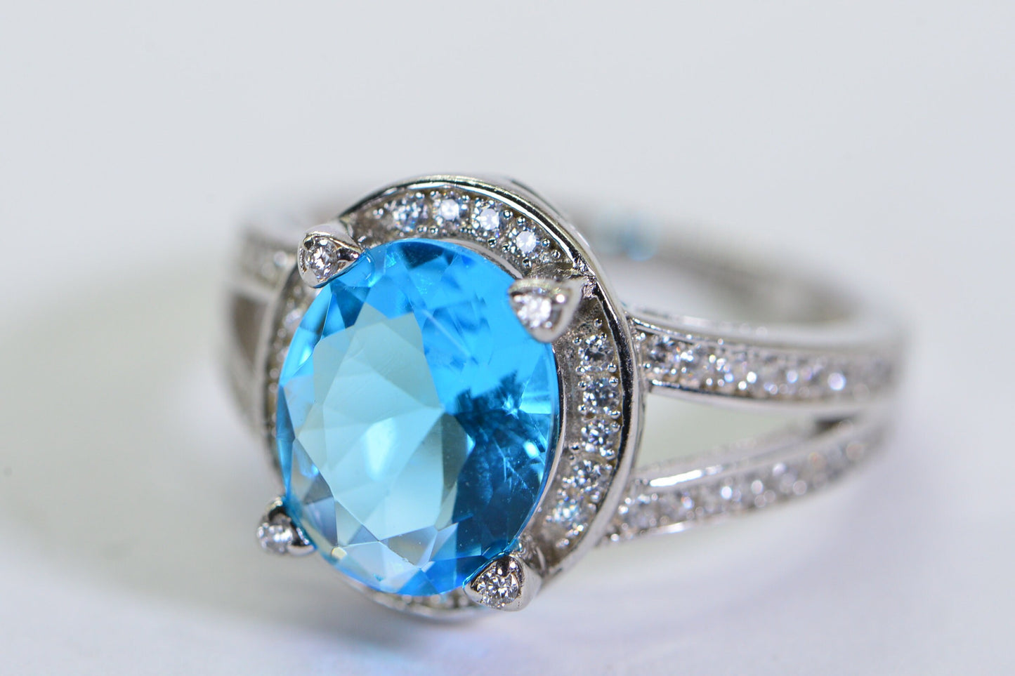 Blue Apatite Halo Ring: Sterling Silver Engagement Ring