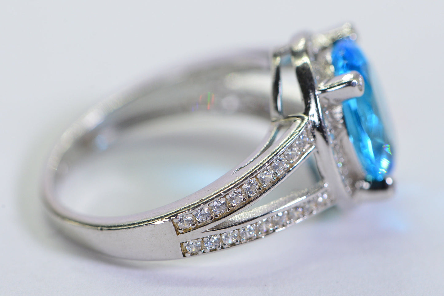 Blue Apatite Halo Ring: Sterling Silver Engagement Ring