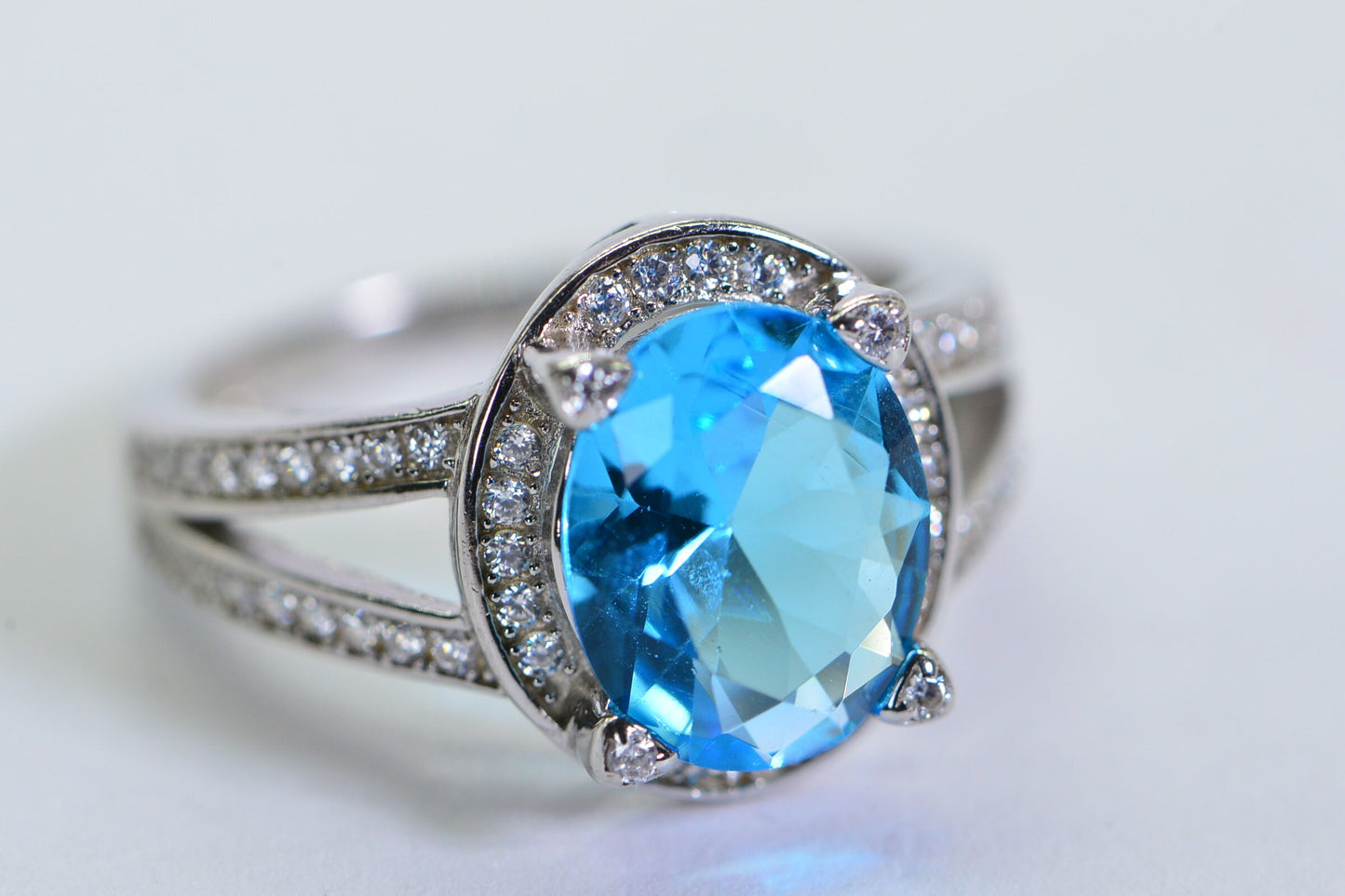 Blue Apatite Halo Ring: Sterling Silver Engagement Ring
