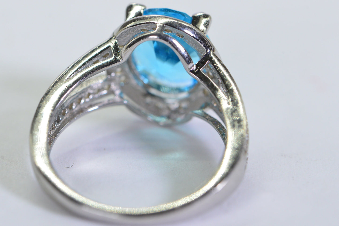 Blue Apatite Halo Ring: Sterling Silver Engagement Ring