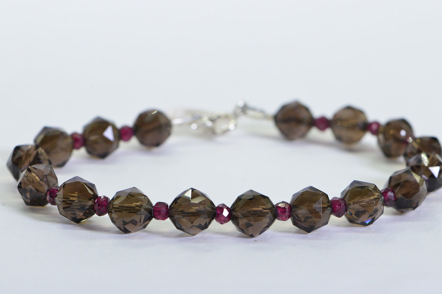 Smoky Quartz Garnet Bracelet: Sterling Silver Heart Charm, Gemstone Jewelry