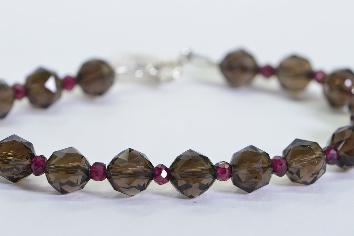 Smoky Quartz Garnet Bracelet: Sterling Silver Heart Charm, Gemstone Jewelry
