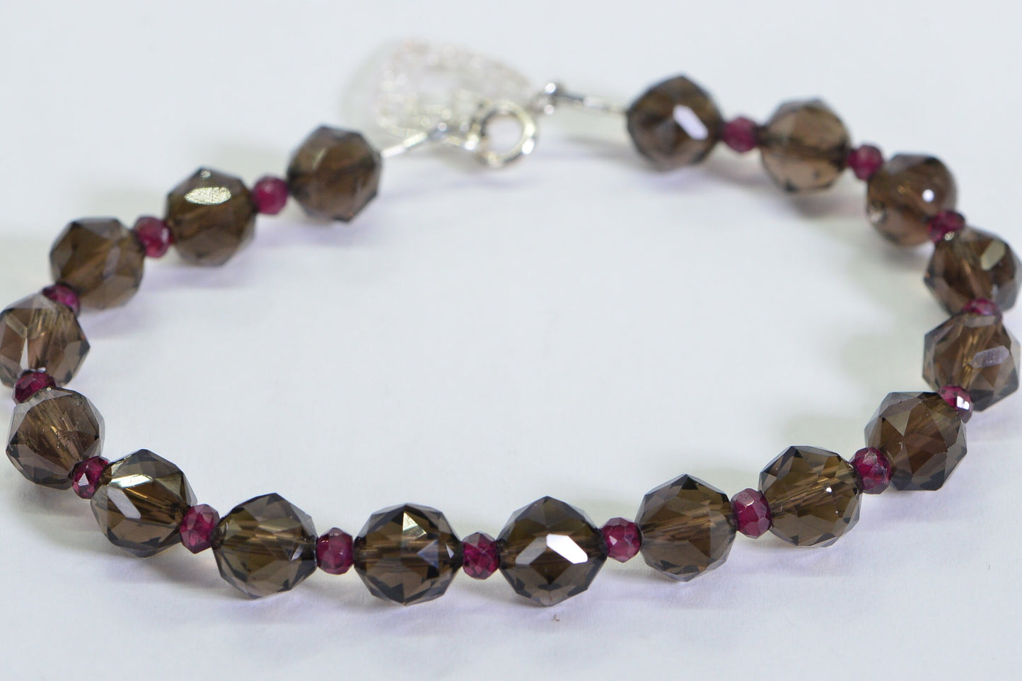 Smoky Quartz Garnet Bracelet: Sterling Silver Heart Charm, Gemstone Jewelry