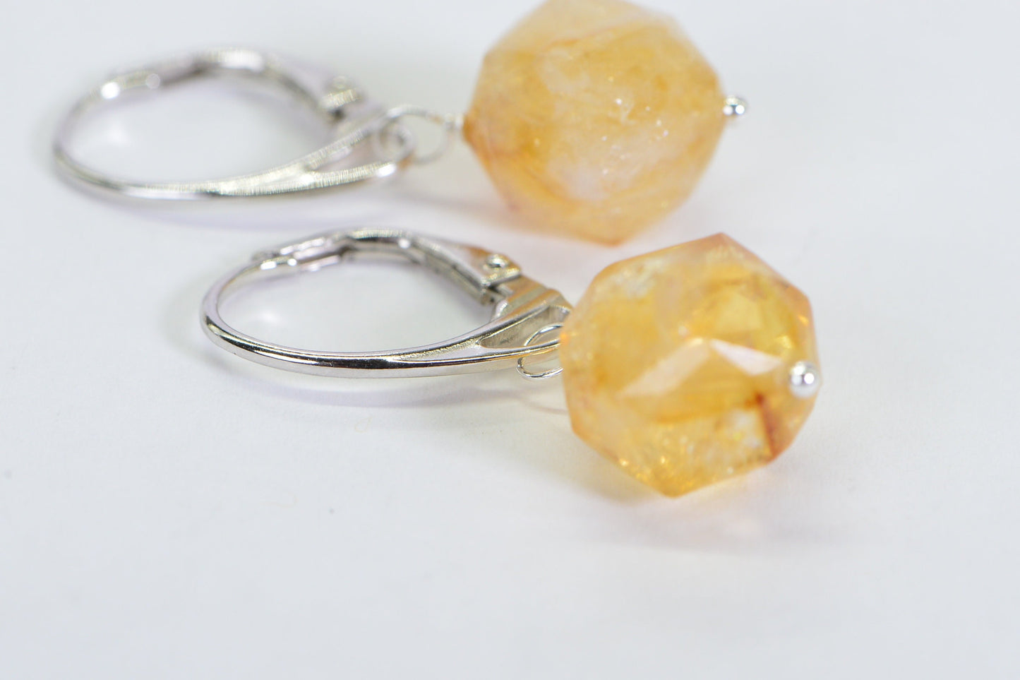 Brazilian Citrine Earrings: Sterling Silver Leverback Dangle Hoops