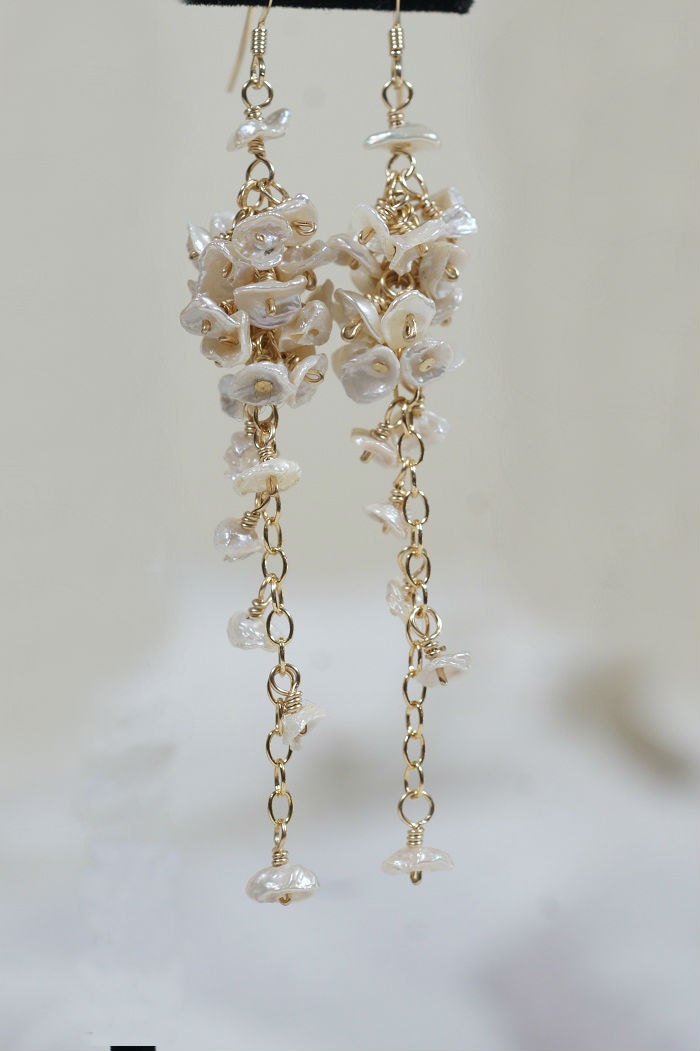 Bridal Keishi Pearl Earrings: 14K Gold Filled Wedding Jewelry