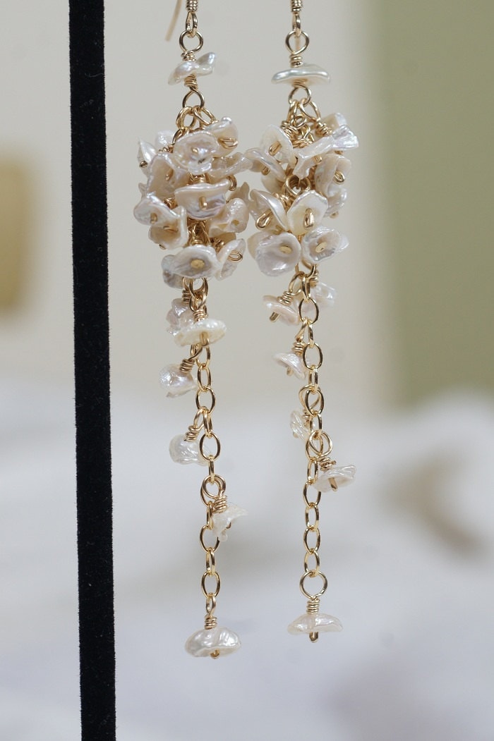 Bridal Keishi Pearl Earrings: 14K Gold Filled Wedding Jewelry