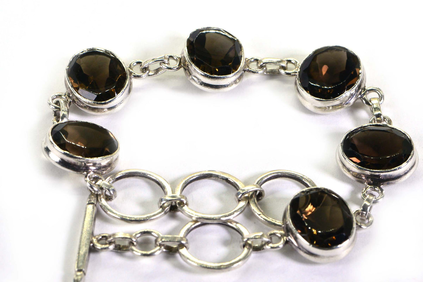 Chunky Smokey Quartz Bracelet: Large Stone, Bezel Set in Sterling Silver with Toggle Clasp