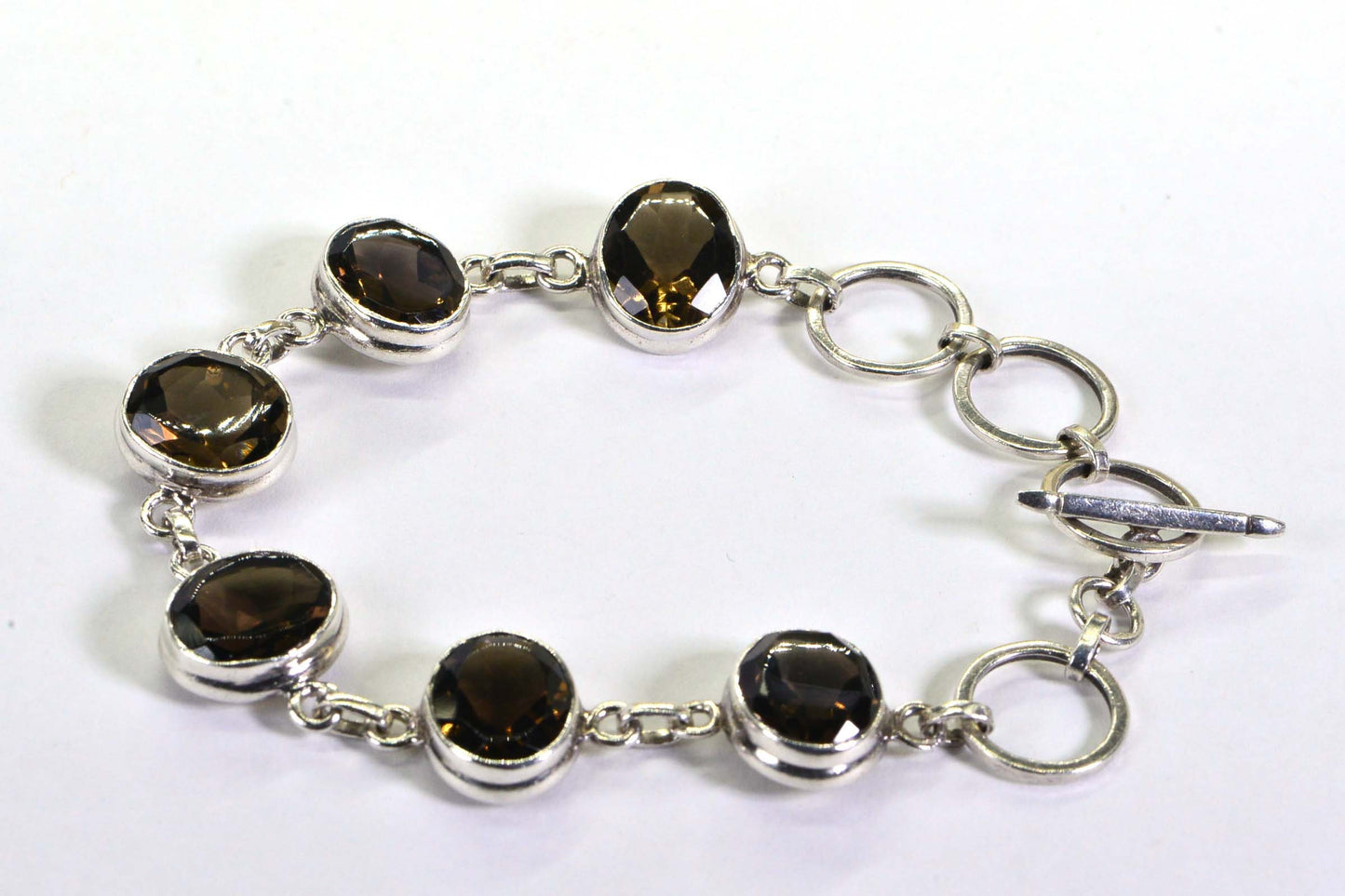 Chunky Smokey Quartz Bracelet: Large Stone, Bezel Set in Sterling Silver with Toggle Clasp