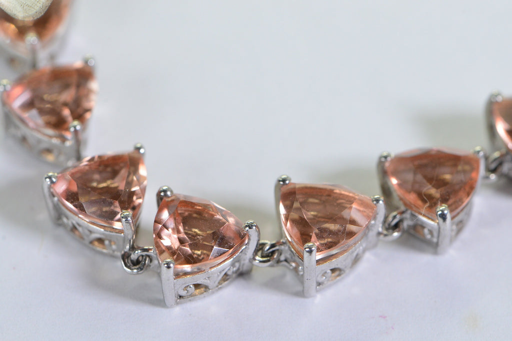 Morganite Quartz Trillion Cut Bracelet: Sterling Silver Bolo, Adjustable Fit