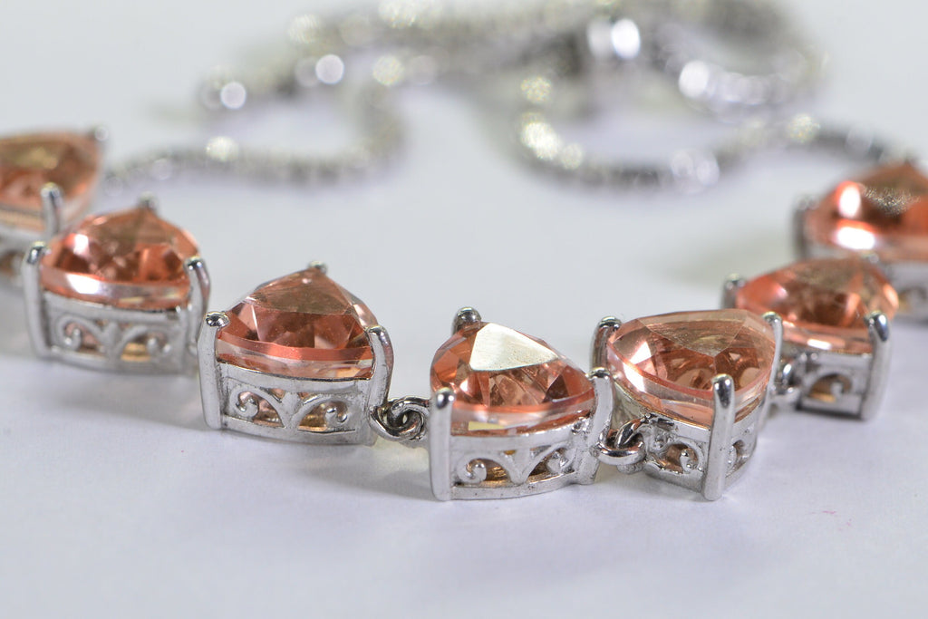Morganite Quartz Trillion Cut Bracelet: Sterling Silver Bolo, Adjustable Fit