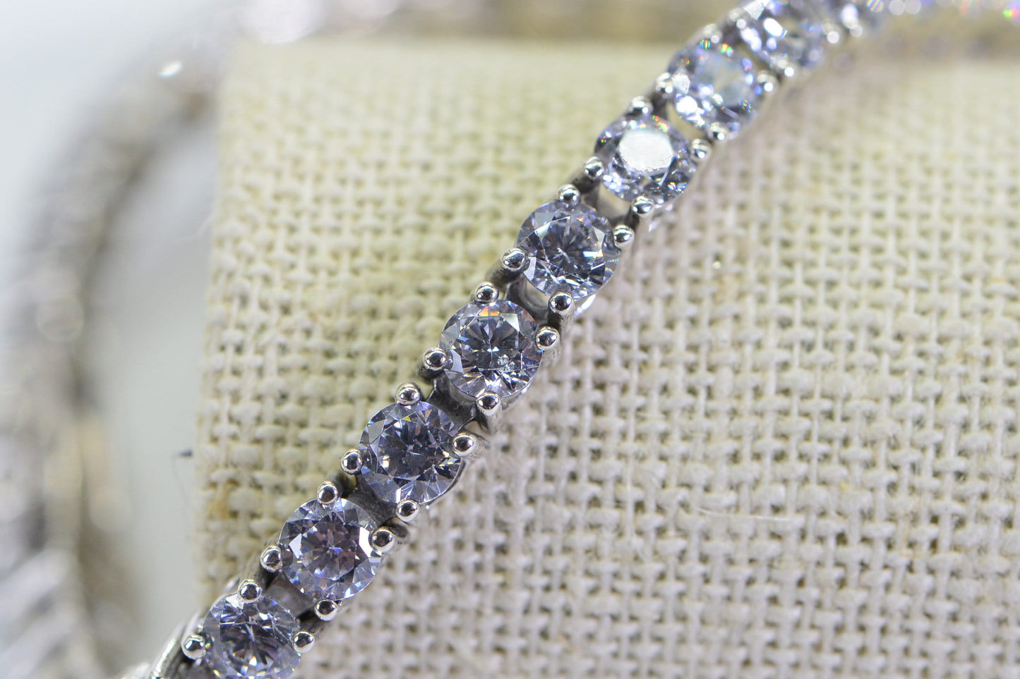 Simulated Diamond Tennis Bracelet: 14K Yellow Gold Vermeil, Sterling Silver