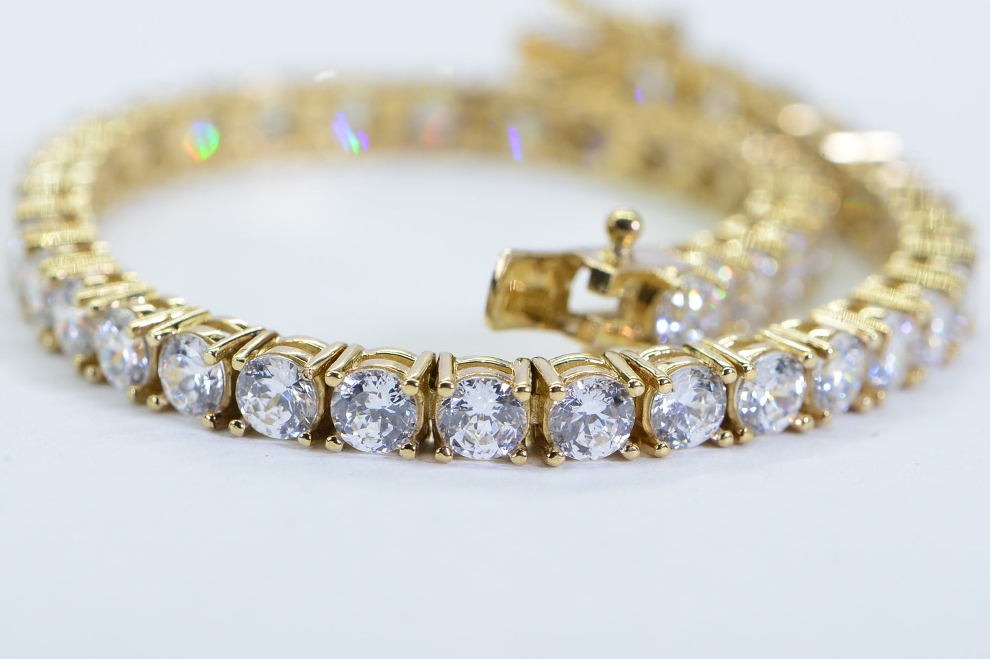 Simulated Diamond Tennis Bracelet: 14K Yellow Gold Vermeil, Sterling Silver