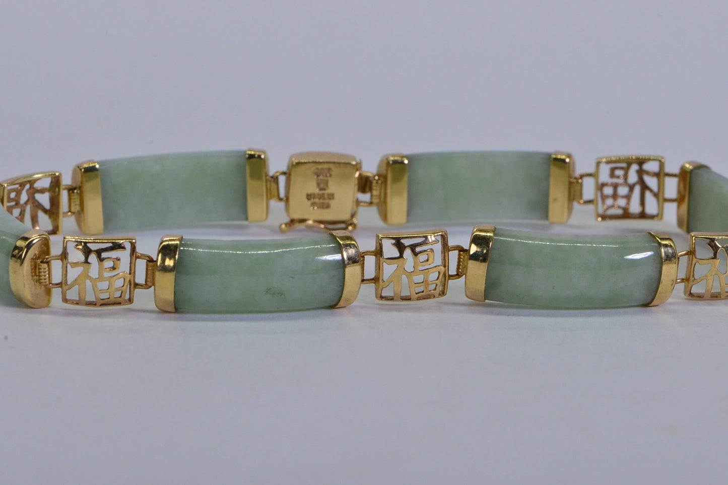 Lucky Mint Green Jade Bracelet, 14K Gold Vintage Link Bracelet