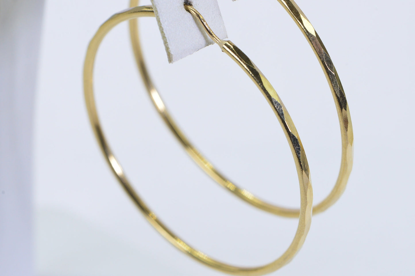 14K Yellow Gold Hoop Earrings: 45mm Textured Circle Hoops