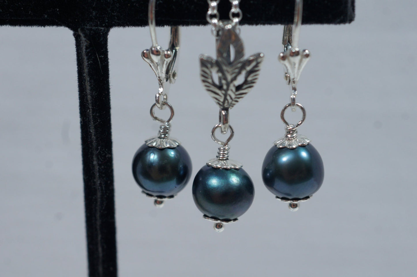 Black Pearl Earrings Sterlings Siver Necklace Set Freshwater Pearl  Birthstone Gemstone Jewelry
