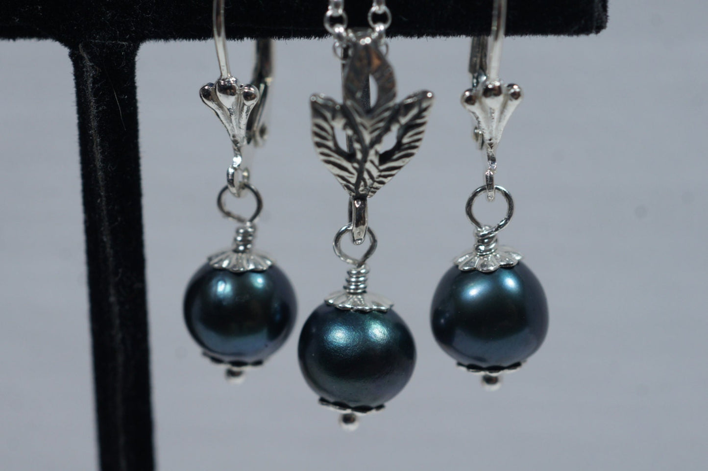 Black Pearl Earrings Sterlings Siver Necklace Set Freshwater Pearl  Birthstone Gemstone Jewelry