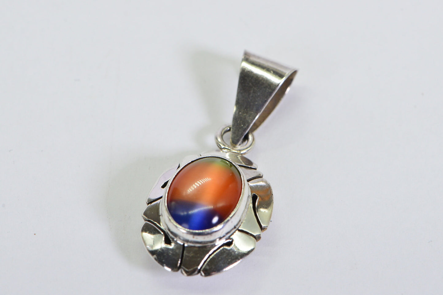 Vintage Sterling Silver and Art Glass Pendant with Imitation Ammonite