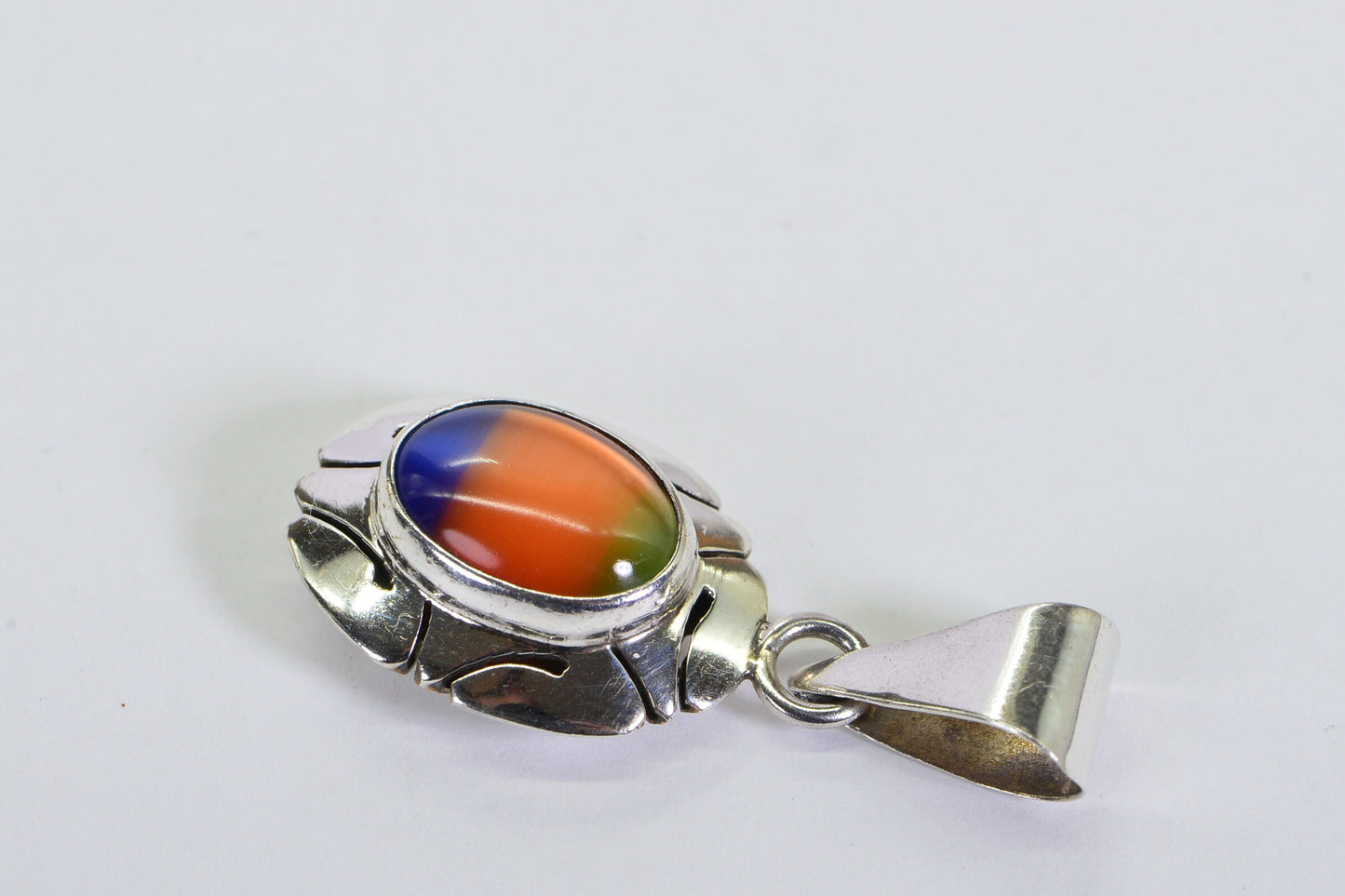 Vintage Sterling Silver and Art Glass Pendant with Imitation Ammonite