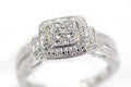 14K White Gold Diamond Halo Ring: Square Cluster Engagement Ring